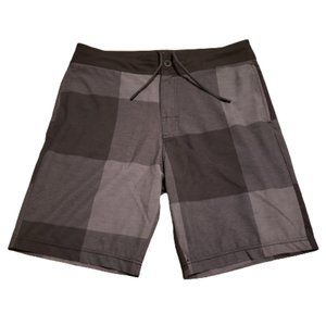 Prana Checkered Board Shorts Swim Trunks Beach Gray / Black | Men's 31 Pre-owned